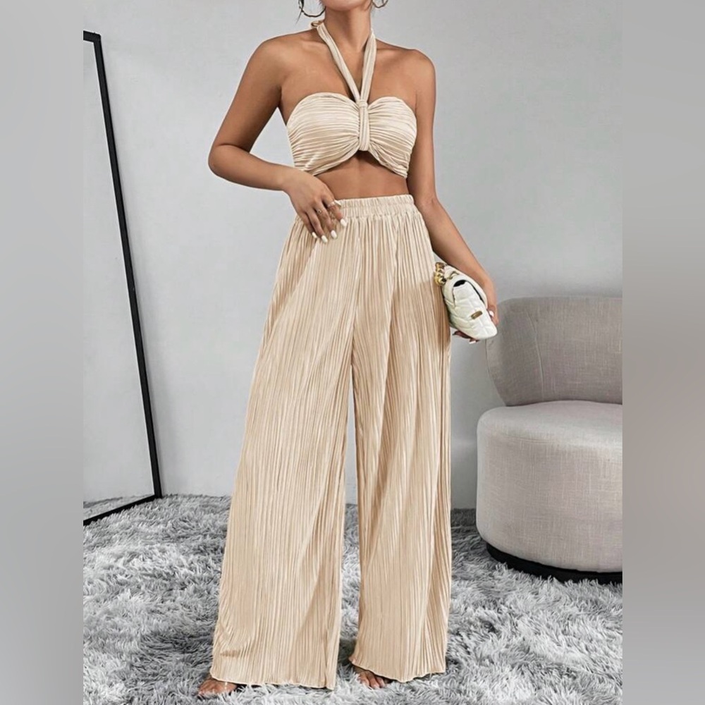 Firerie Women's Pleated Halter Top and Trouser Set in champagne
Pic for Referenc